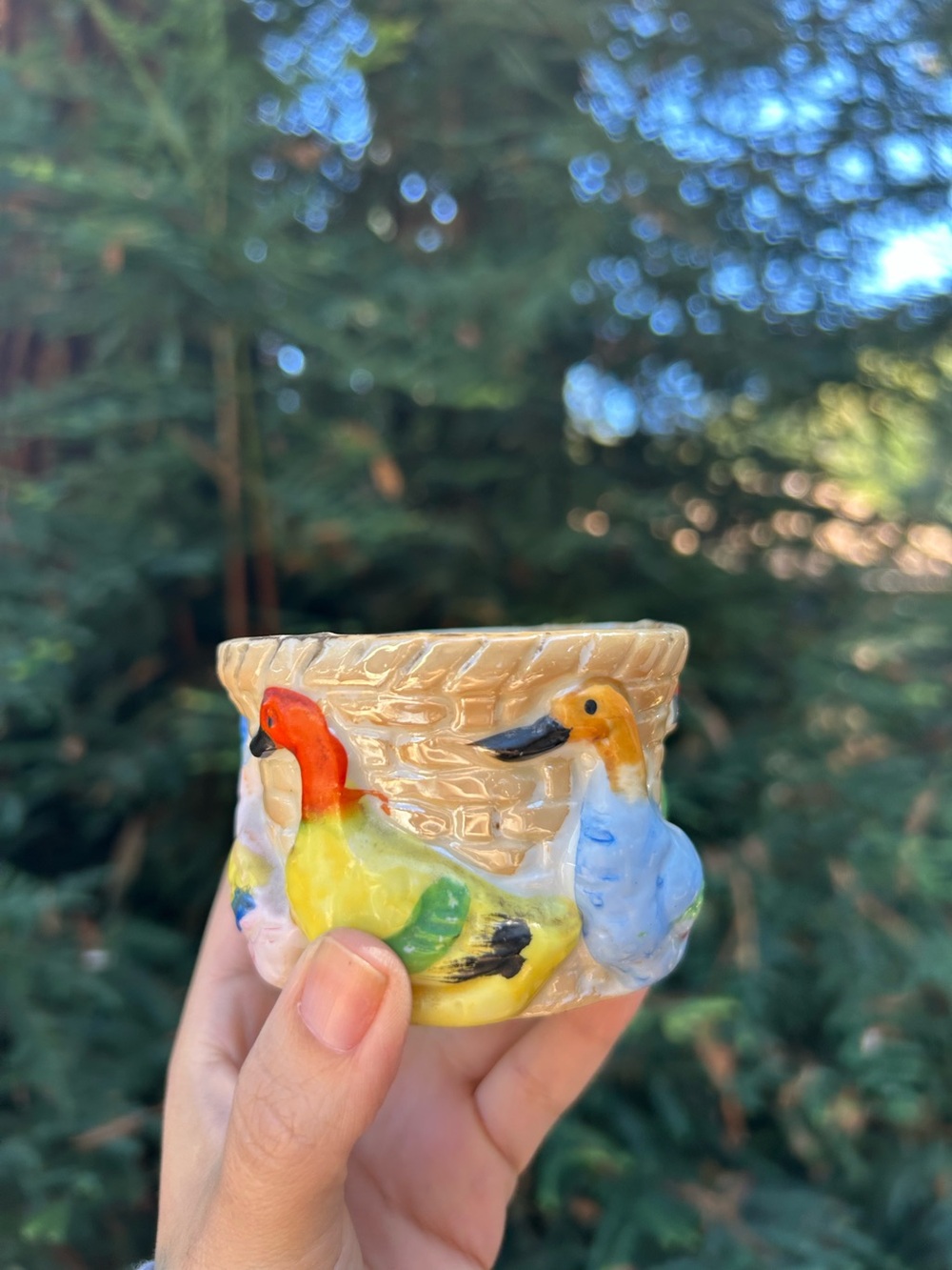 Vintage Ceramic duck Planter trinket dish- Colorful Yellow, Blue & Red Accent